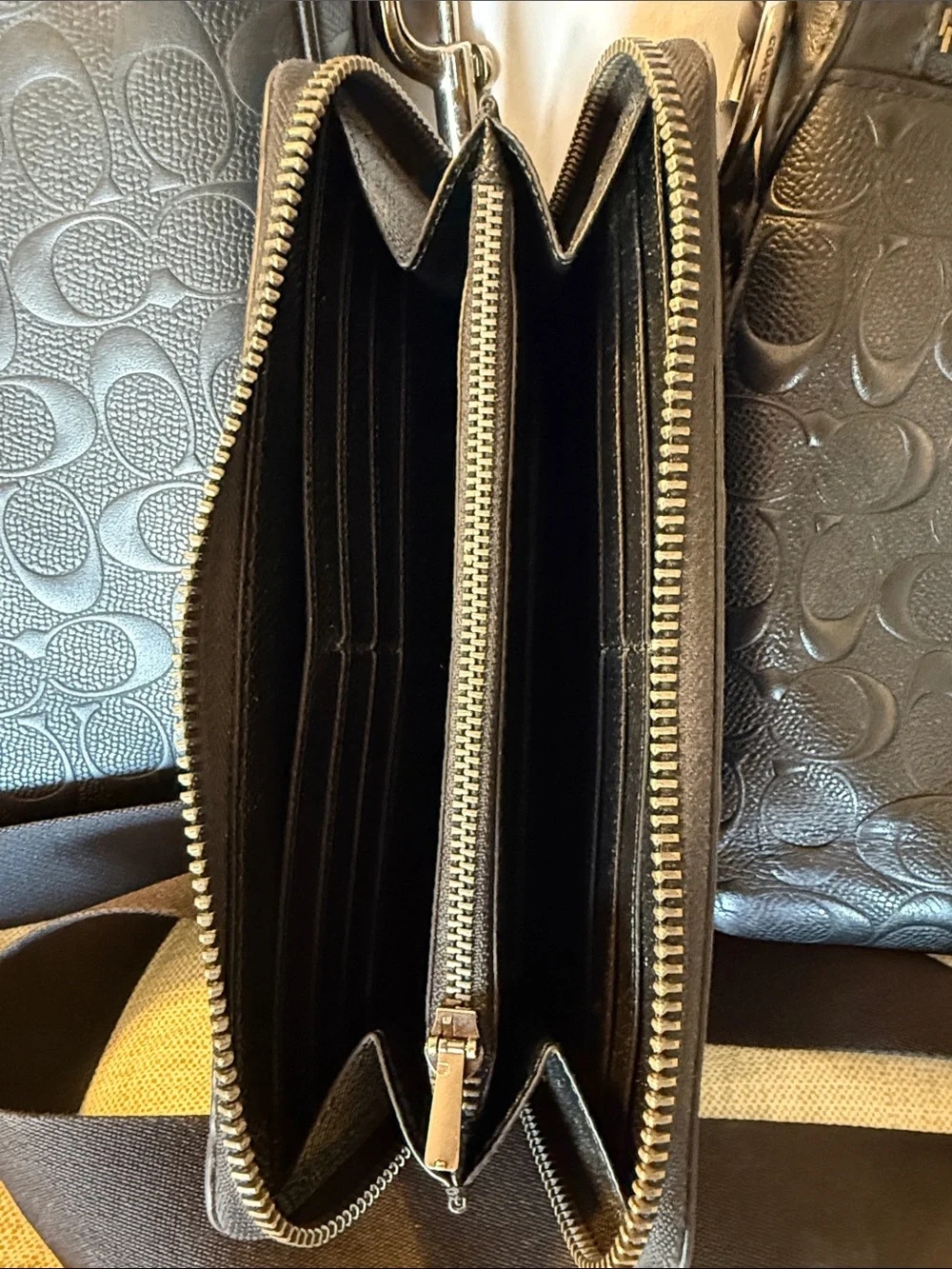 Coach Black Signature Embossed Leather Messenger and Crossbody Set